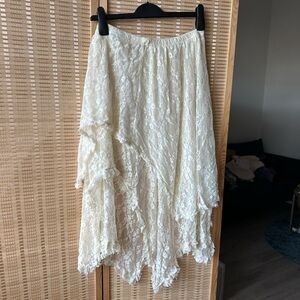 Free People Asymmetrical Cream Lace Skirt